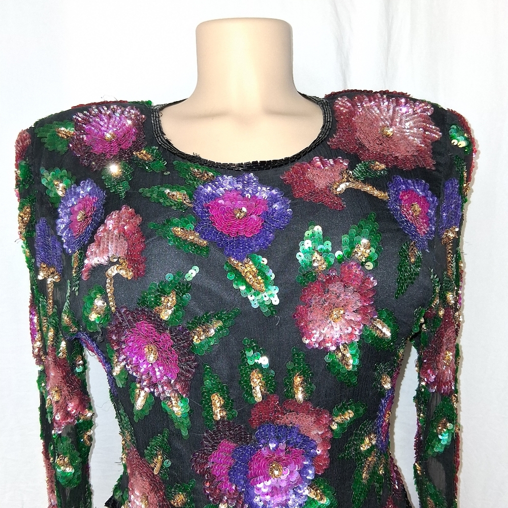 Vintage Larance Kyazer New York   Multicolor Sequin Floral Blouse  Size PXL - Picture 11 of 16